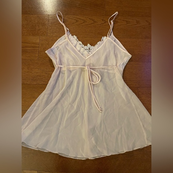 Vintage 90s Chiffon Beaded Ruffle Babydoll Slip Dress Large Sheer Coquette Fairy - Picture 2 of 6